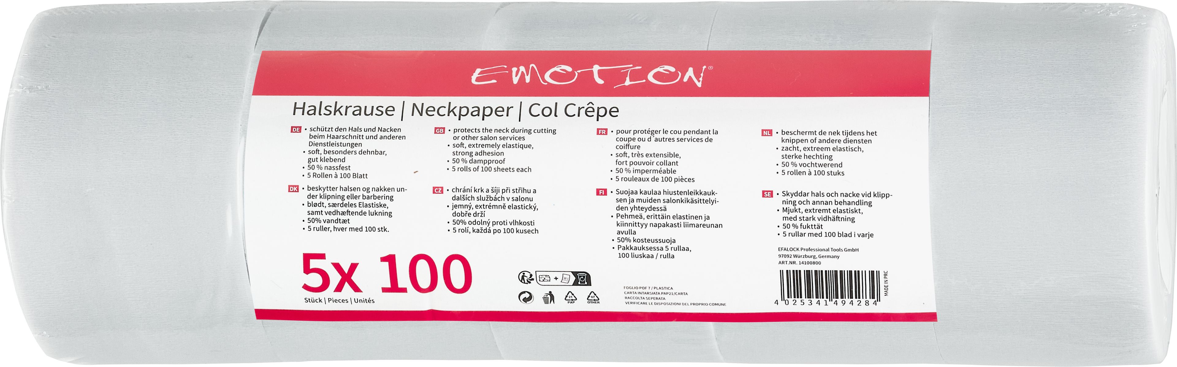 Emotion Halsschutzkrause weiß - 5 Rollen à 100 Blatt