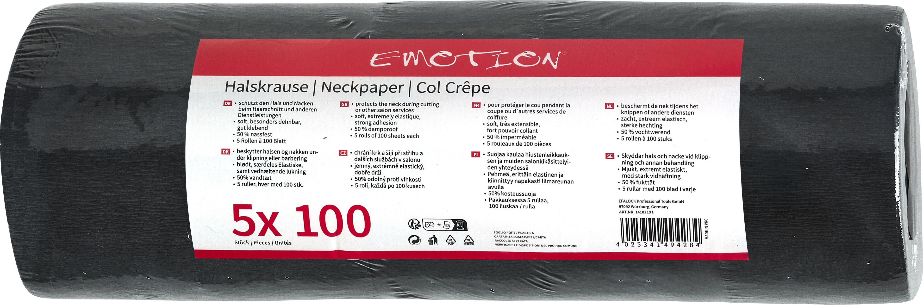 Emotion Halsschutzkrause schwarz - 5 Rollen à 100 Blatt