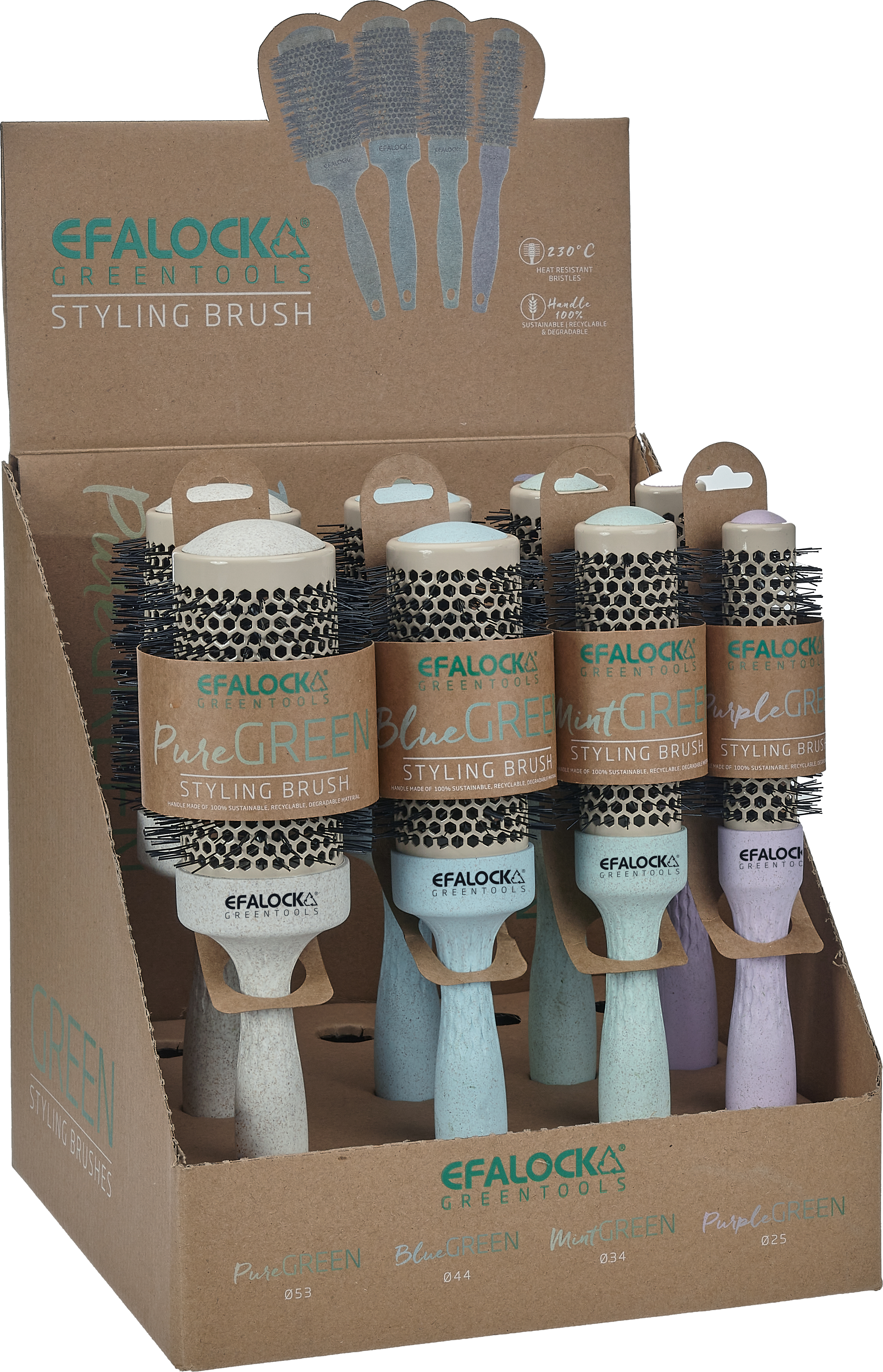 GREEN STYLING BRUSHES Rundbürsten - Display 12Stk.