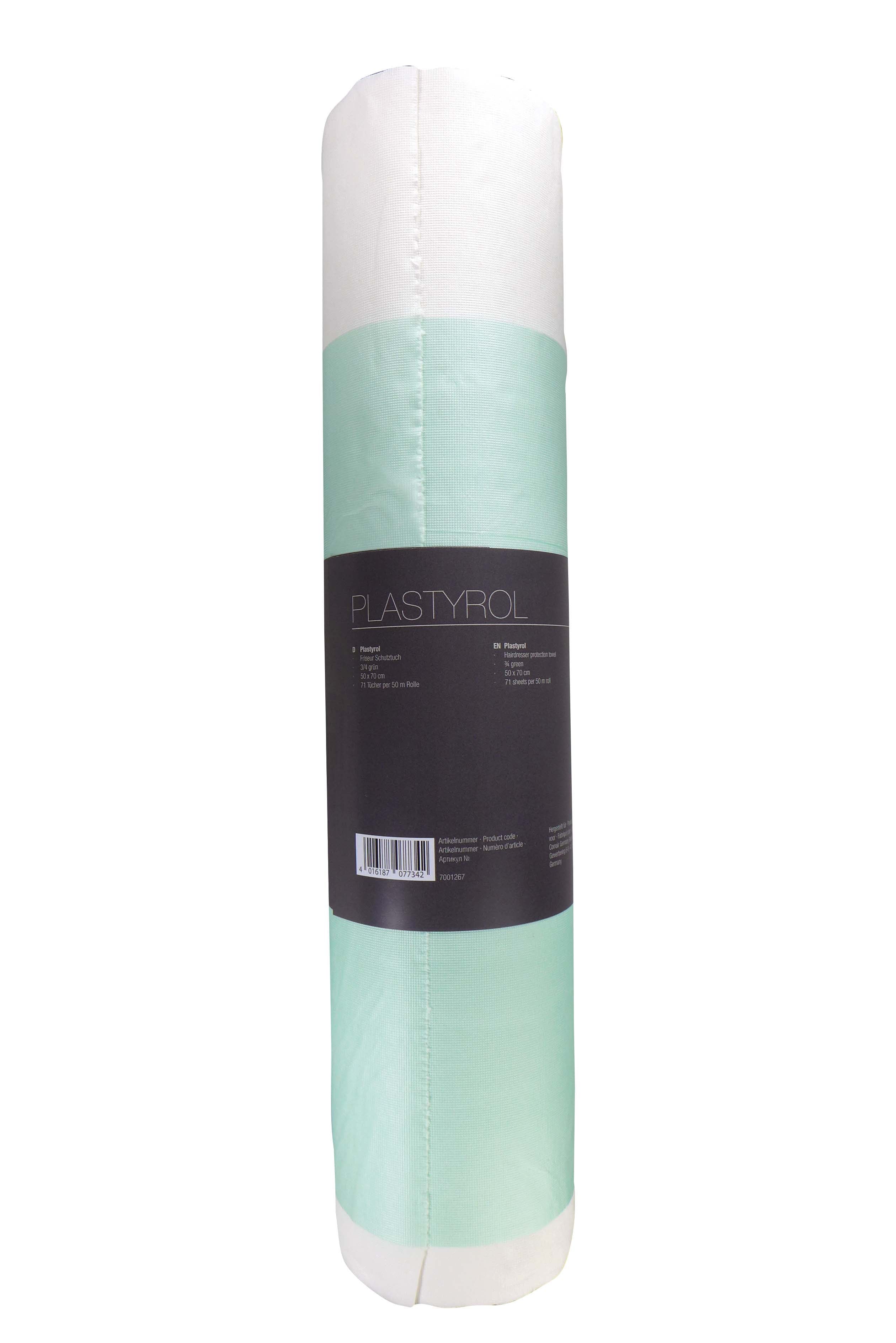 Comair Plastyrol Friseur Schutztuch 3/4 grün 50x70cm 71Tücher per 50m Rolle