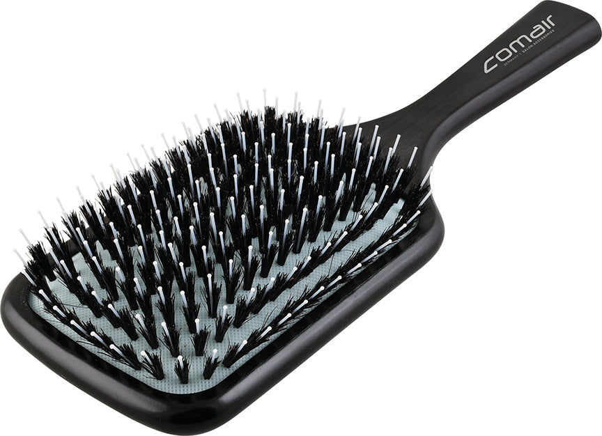 Comair Paddle Brush Azzuro sz/türkis 13rh.,Nylonst.& Wildschw.b.,Holzbü.
