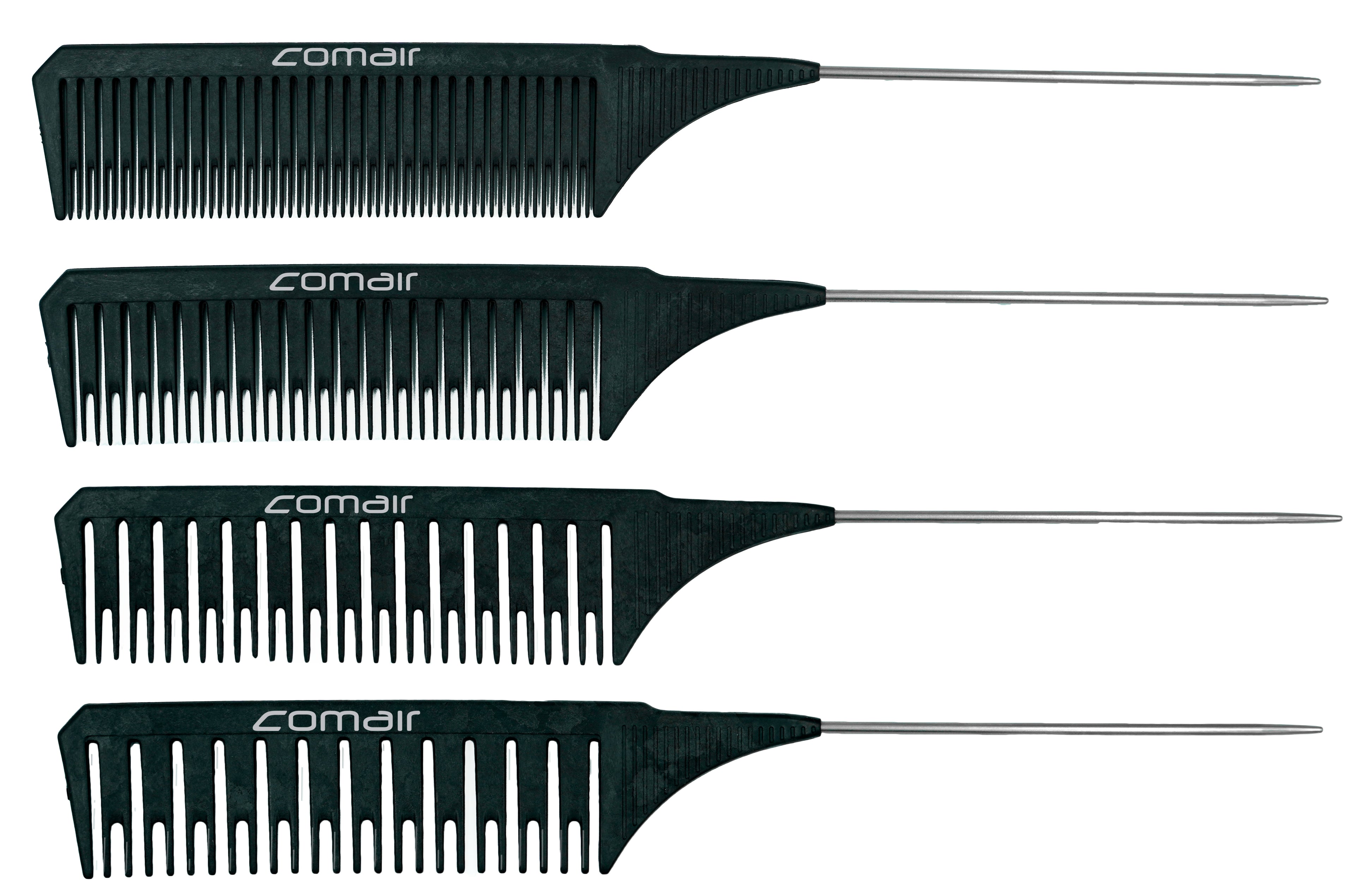 Comair Highlight Kamm 4er Set, Weave it, 10/15/20/30-Zähne, 22cm, Carbon, Abteil