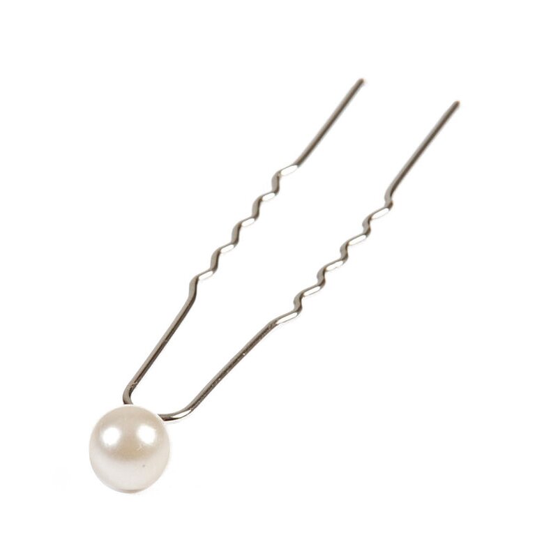 A&A Haarnadel Perle weiß, Nadel silber 6er