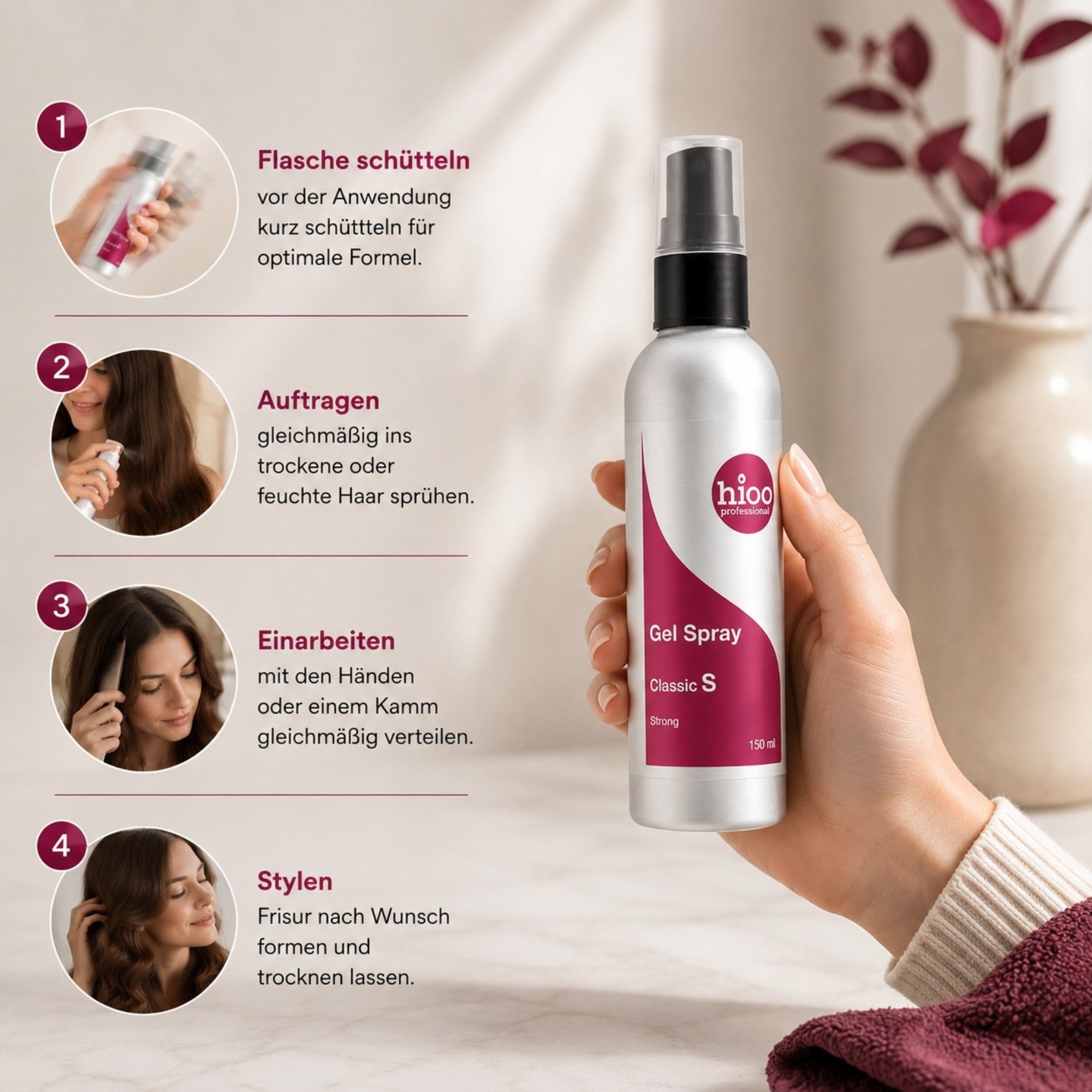 hioo Sprühgel S, starker Halt, 100ml Flasche