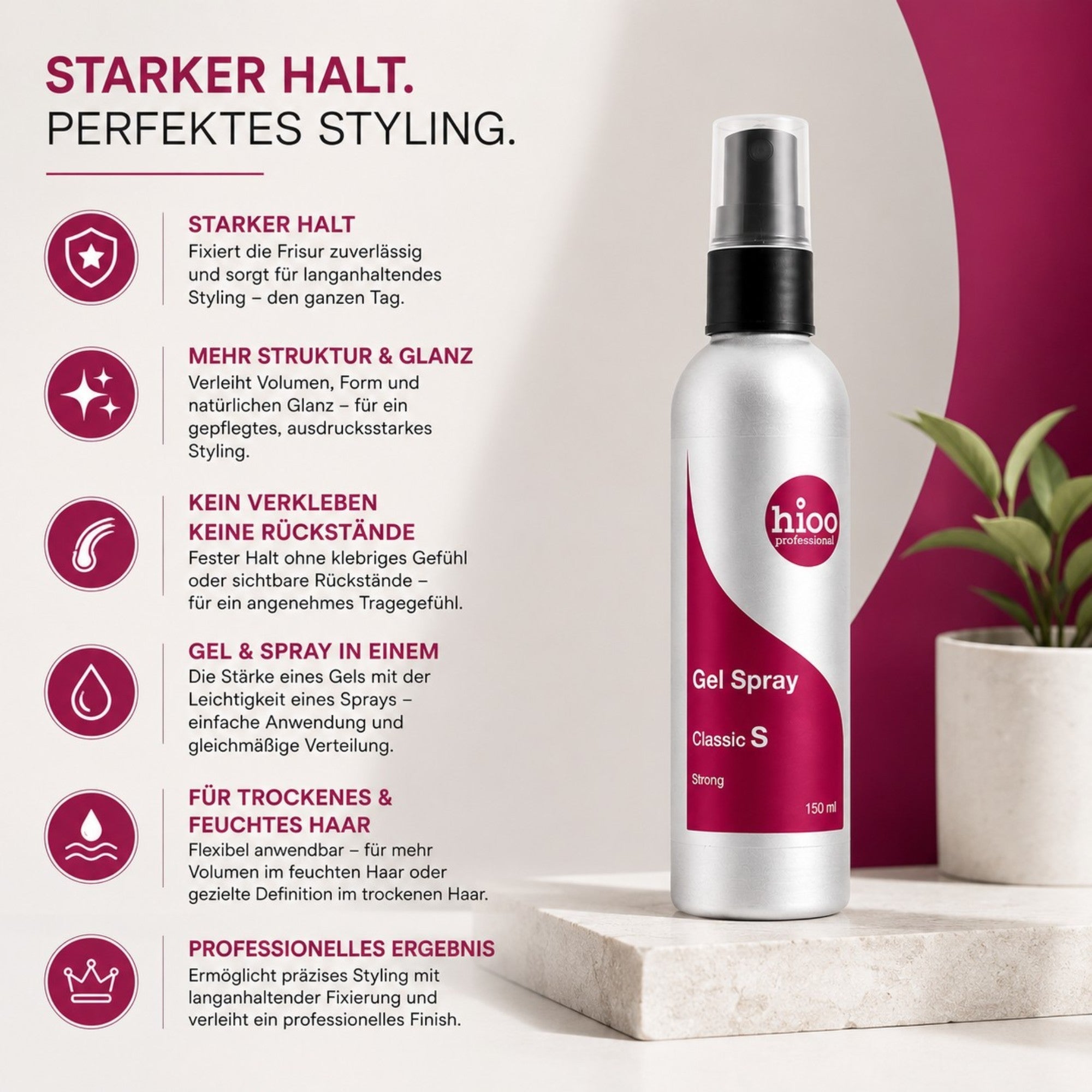 hioo Sprühgel S, starker Halt, 100ml Flasche