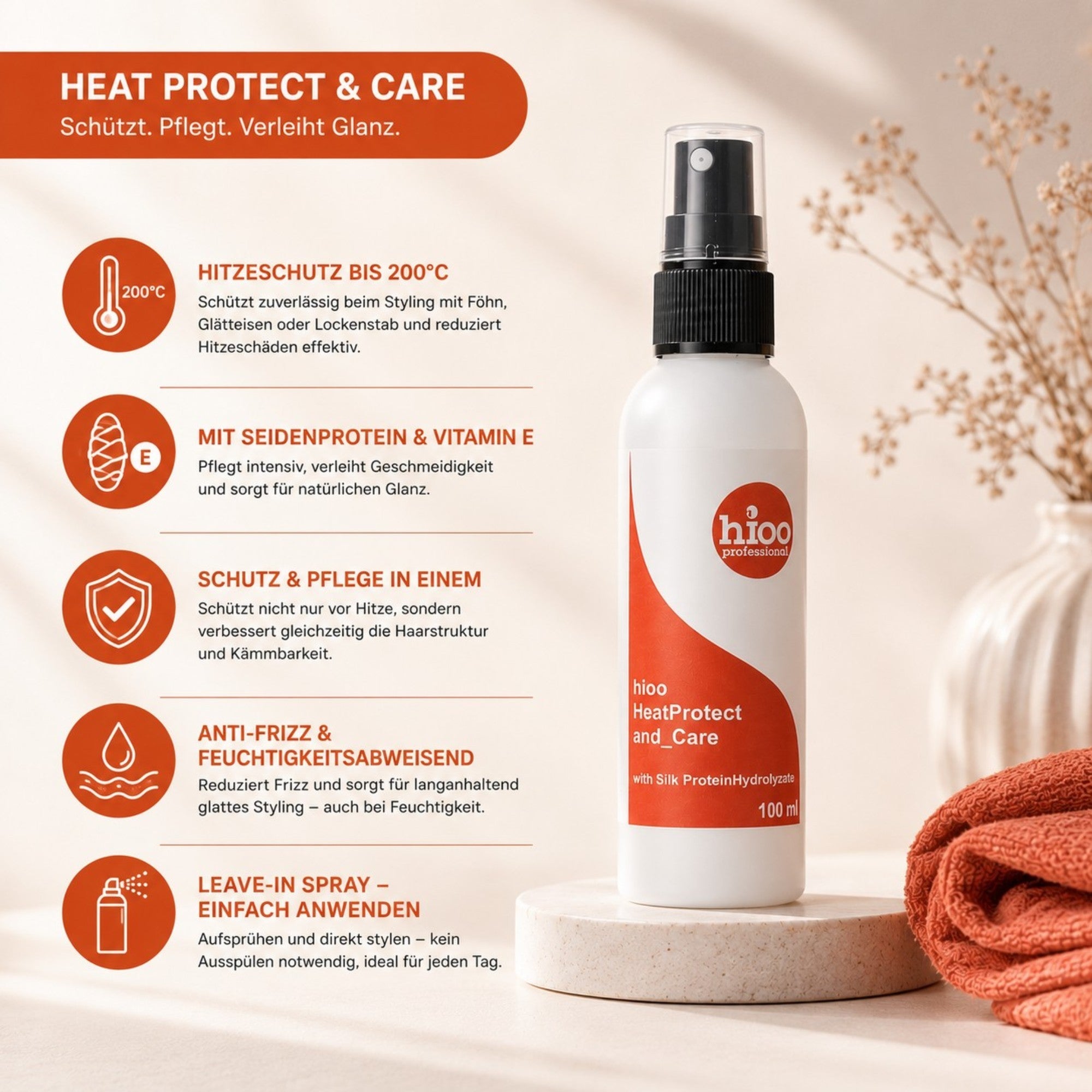 hioo HeatProtect_and_Care with Silk ProteinHydrolyzate 100ml (Hitzeschutz und Pflege)