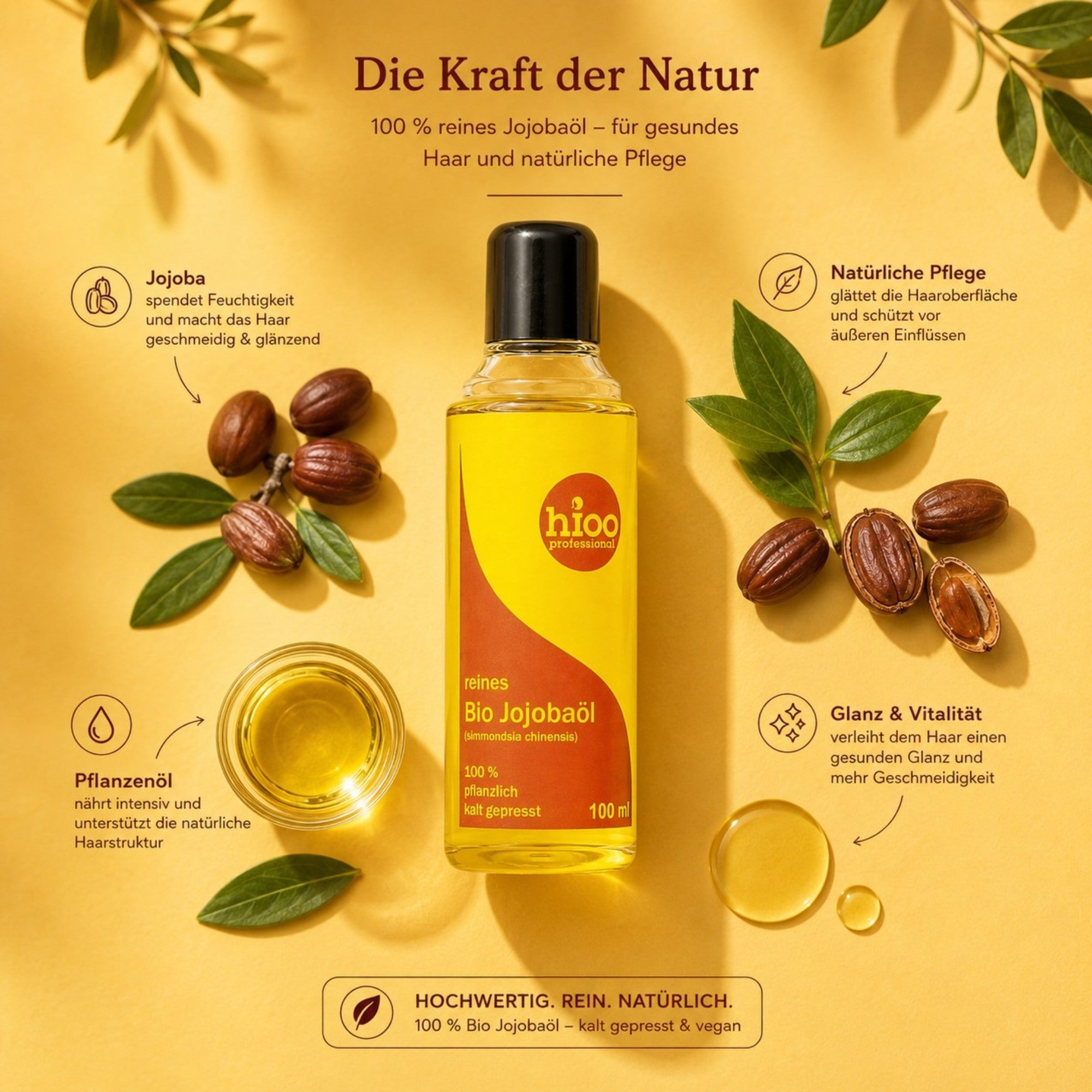 hioo reines Bio JojobaOil, 100ml Flasche