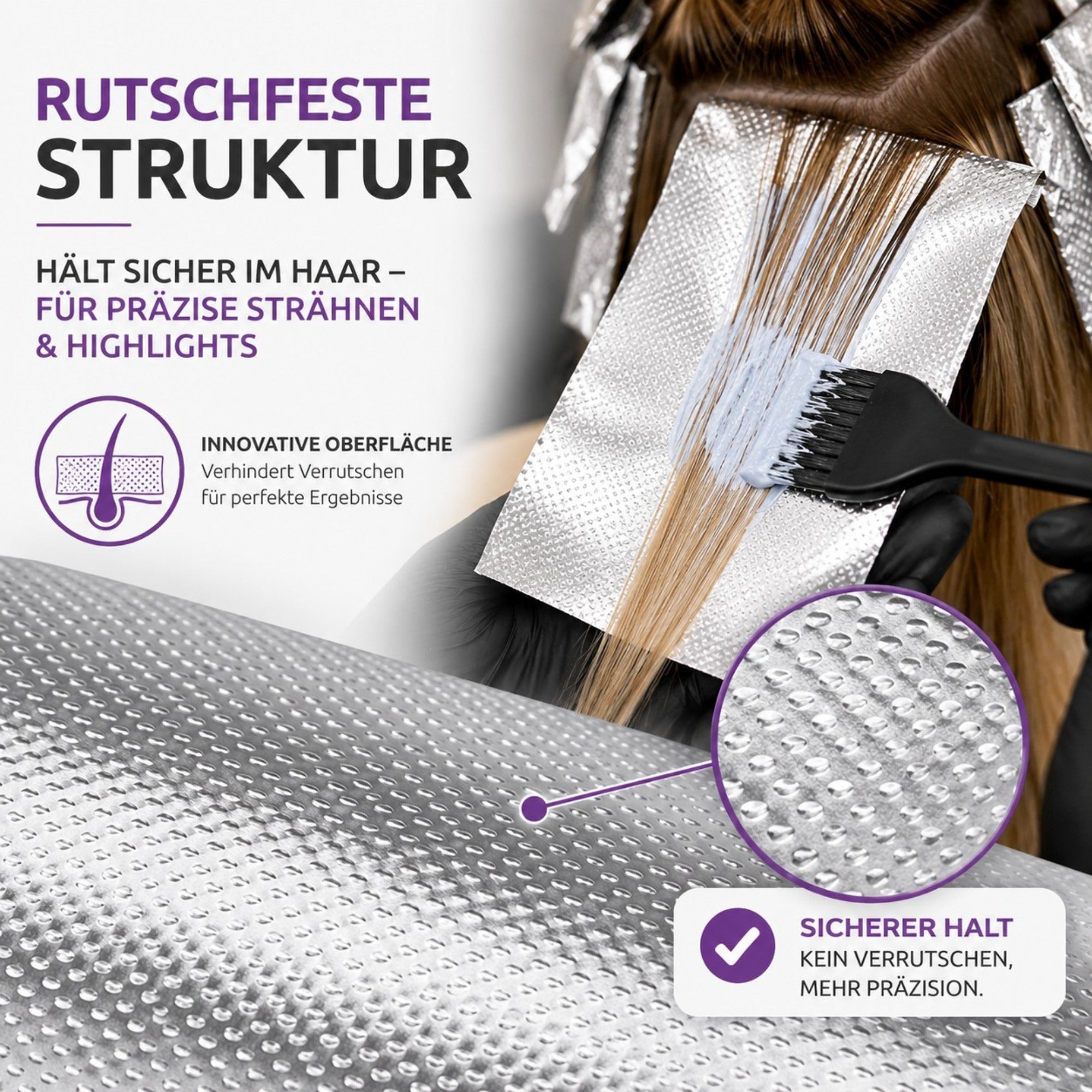 HairGrip 9cm breit Alu Strähnenfoplie, rutschfest 9cm breit für feines dünnes Haar 75m
