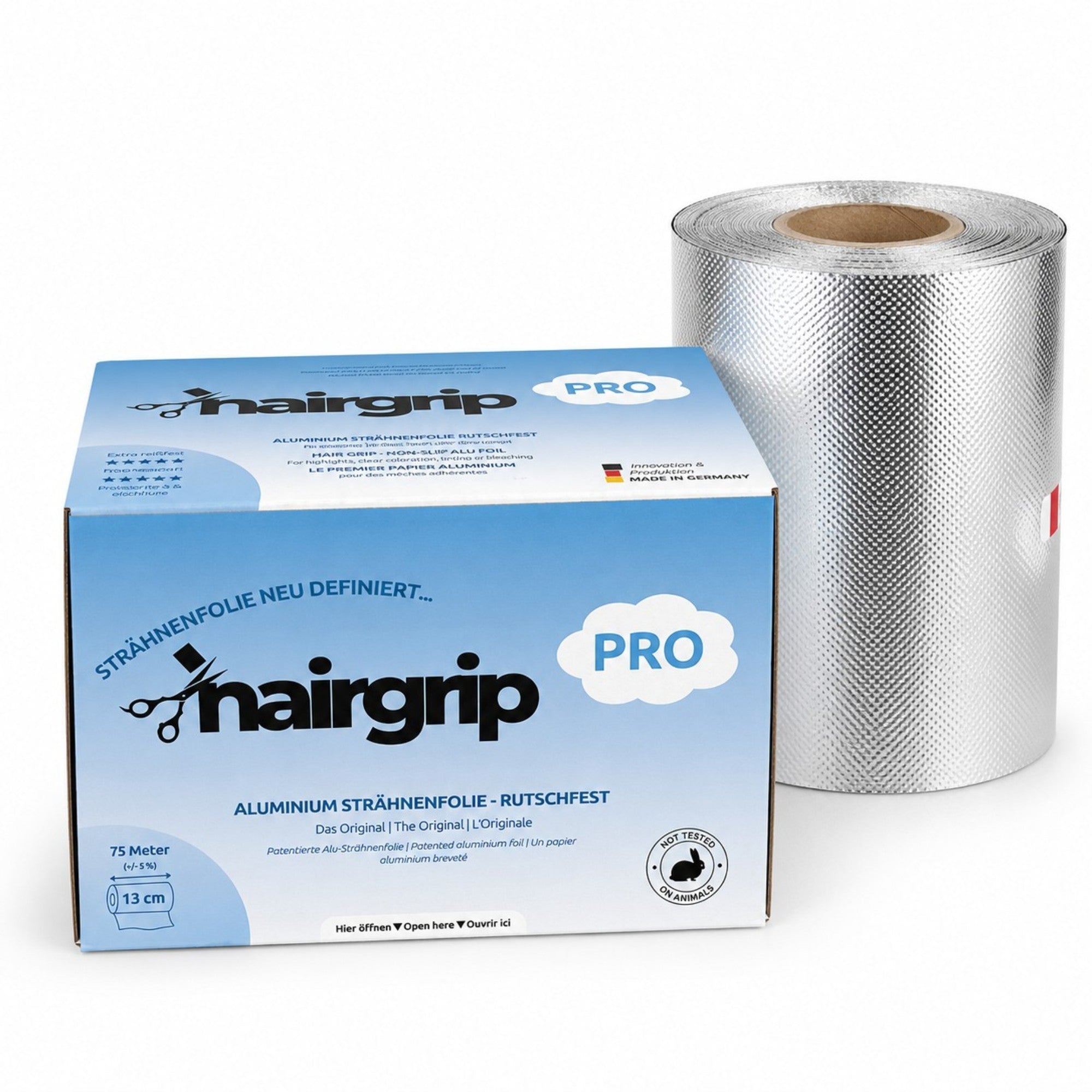 HairGrip PRO 13cm Alu Strähnenfolie, rutschfest, 13cm breit, für langes dickes Haar