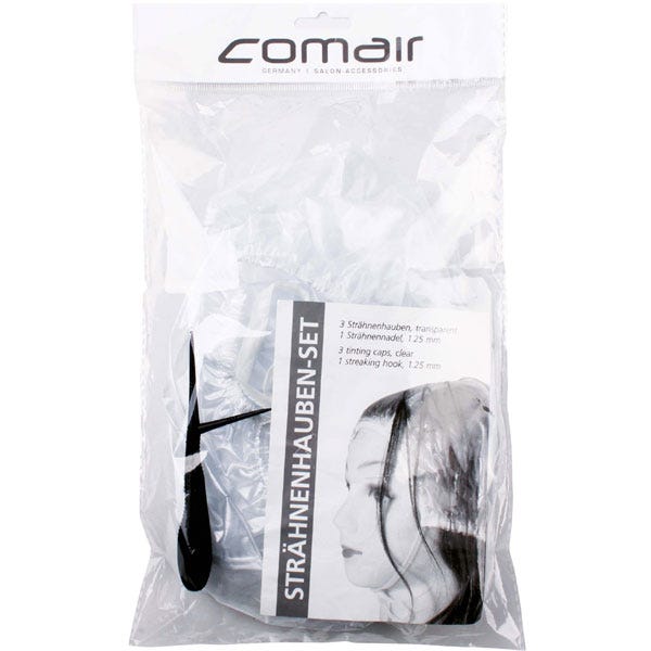 Comair Strähnenhaube 3er Set mit Strähnennadel Kunststoff